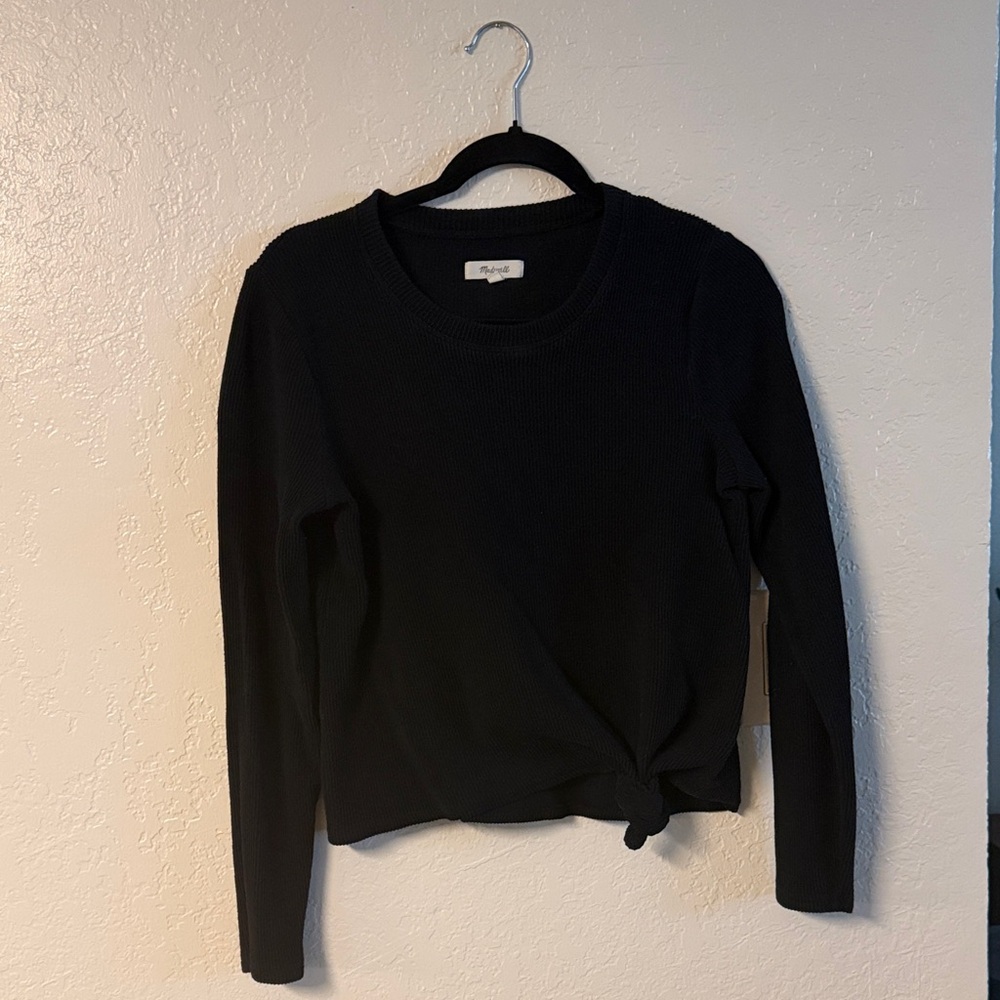 Madewell Black Crew Neck Sweater with Knot Detail